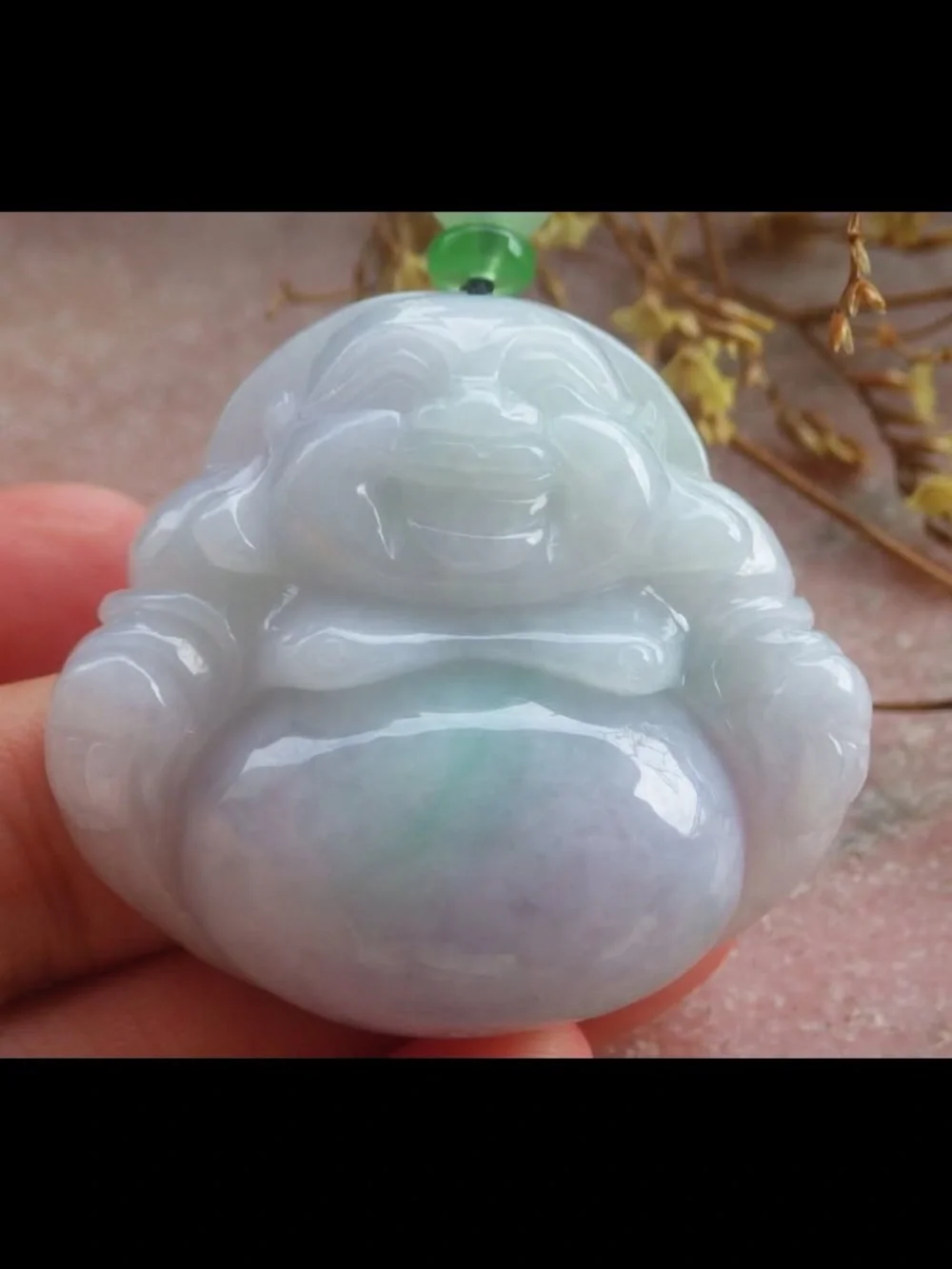 Certificate Jadeite Jade Light blue Green Pendant luck Laughing Buddha god